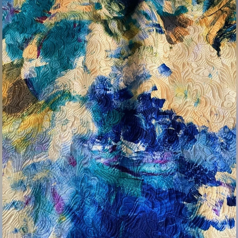 H&M Vibrant Yellow Painted Textured High Waisted A Line Midi Skirt Sz 4​​ - Picture 12 of 13